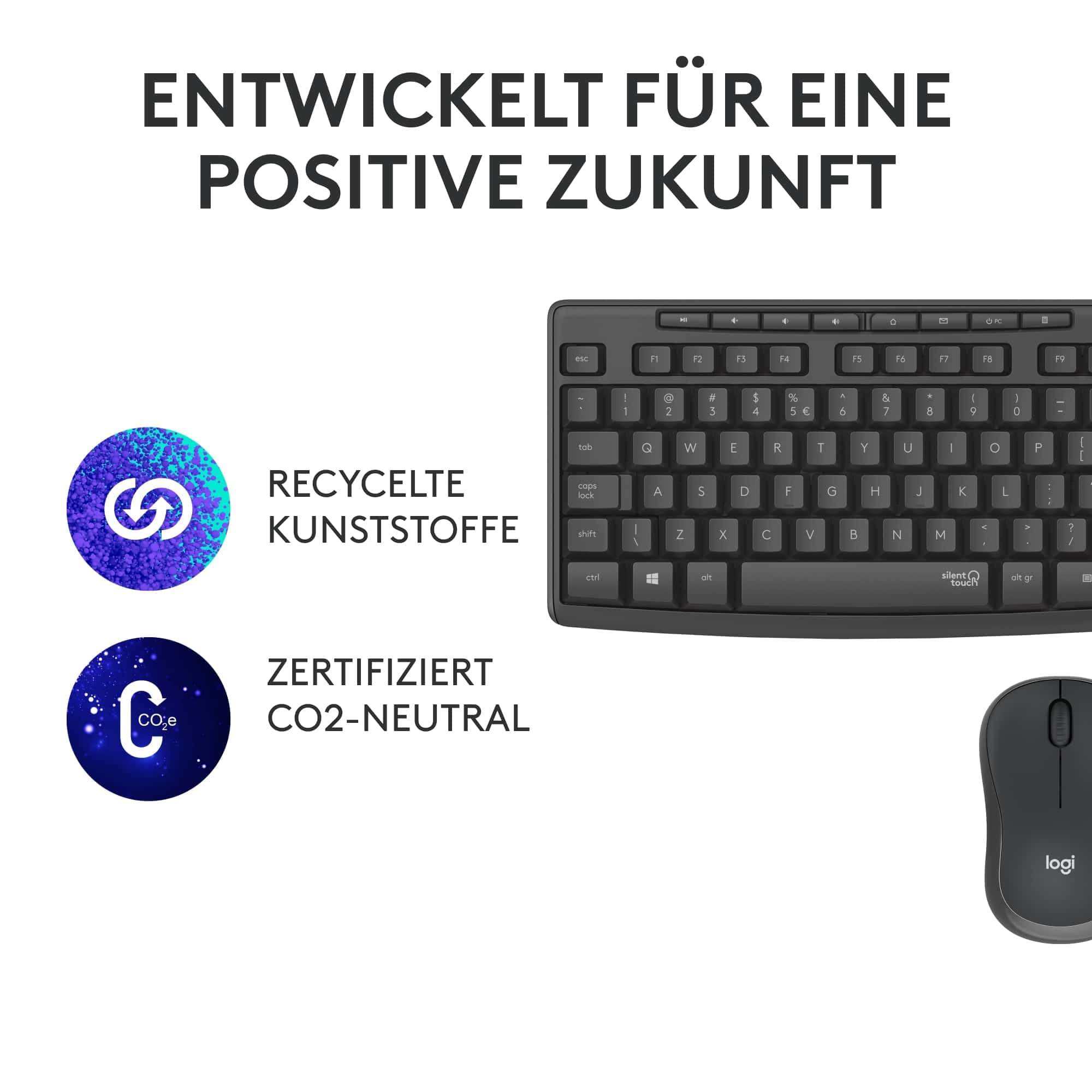 Logitech MK295 kabelloses Tastatur-Maus-Set mit SilentTouch-Technologie, Shortcut-Tasten, optischer Spurführung, Nano USB-Empfänger, verzögerungsfreier Drahtlosverbindung, QWERTZ layout - Graphit