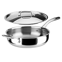 Duxtop Whole-Clad Tri-Ply Stainless Steel Saute Pan with Lid, 3 Quart, Kitchen Induction Cookware