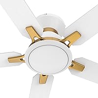 Smart Low Profile Ceiling Fan with Lights, DC 10 Speeds Smart Ceiling Fan with Remote, 3 Light Colors Dimmable Flush Mount Ceiling Fan Works with Alexa, Siri & Google Home, 52 inches, White & Gold