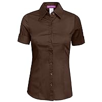 NE PEOPLE Womens Tailored Short Sleeve Button Down Shirt (S-3XL) Brown