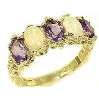 10k .417 Yellow Gold Real Genuine Amethyst & Opal Womens Band Ring
