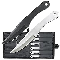 Throwing Knives – Set of 12 – 6 Satin Finish and 6 Black Stainless Steel Throwing Knives, Includes Nylon Sheath, Full Tang Construction, Well Balanced, – PAK-712-12