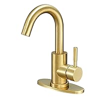 Modern Single Handle Wet Bar Sink Faucet with 6 Inch Cover Plate, Single Hole Bathroom Lavatory Faucet,Rv Small Bathroom Sink Faucet,Bar Vanity Faucet,Brushed Gold