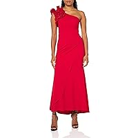 Xscape Women's Long One Shoulder Ruffle Scuba Crepe Dress (Standard & Petite)