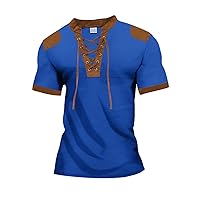 Men's T Shirt May Khaki Ho Short Sleeve Tie Neckline Top Solid Color T Shirt Blouse Gifts for Men