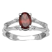 6X8 MM Oval Red Garnet 925 Sterling Silver Stackable White Gold Ring