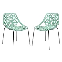 LeisureMod Modern Asbury Dining Chair with Chromed Legs (Set of 2), Mint