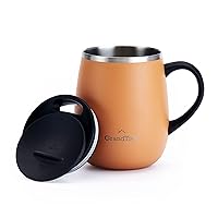 GRANDTIES Insulated Coffee Mug with Handle - Sliding Lid for Splash-Proof 16 oz Wine Glass Shape Thermos Tumbler with Double Walled Vacuum Stainless Steel to Keeps Beverages Hot or Cold - Carrot