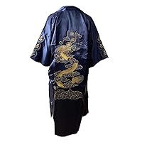 Men's Robe Dragon Pattern Bathrobe with Waistband 5 Colors