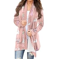 Easter Cardigan Sweaters for Women Trendy,Women's Crew Neck Easter Egg and Bunny Printed Long Sleeve Fashion Cardigan
