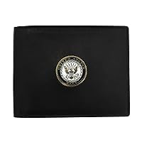 Officially Licensed US NAVY Medallion Bifold Genuine Leather Classic Wallet, Men’s birthday gift, Handmade Wallet in Brown & Black (Black)