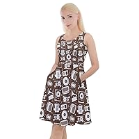 CowCow Women's Knee Length Dress with Pockets Fashion Musical Pattern Notes and Piano Keyboard Skater Dress, XS-5XL