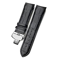 22mm 23mm 24mm Curved End Watchband fit for T035617 Cowhide Watch Strap Clasp Bracelets Men (Color : Black Black Silver, Size : 23mm)