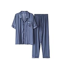 Mens Silk Pajamas Set Short Sleeve Button-Down Sleepwear Set Large Comfort Cozy Silky Loungewear Set for Mens