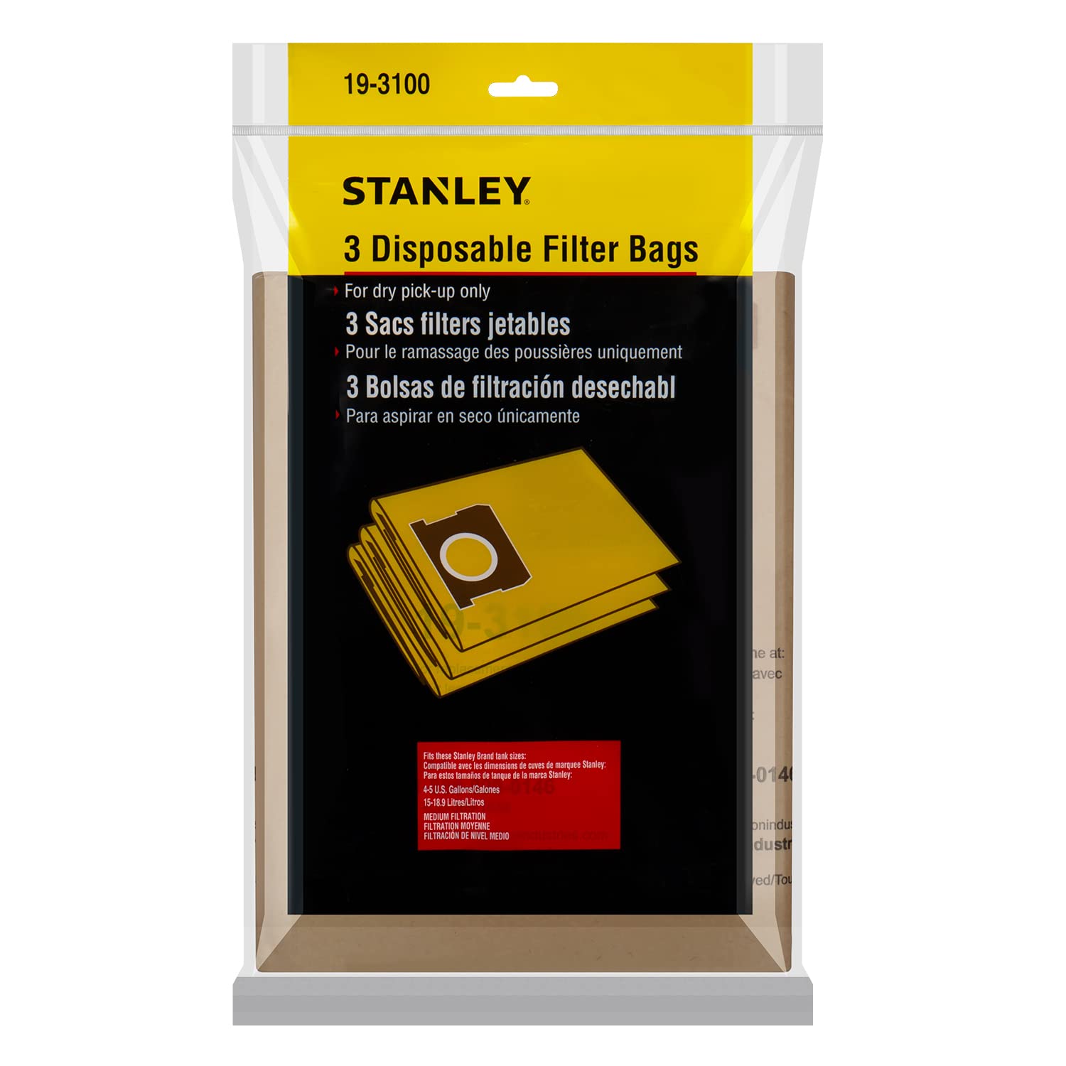 alton enterprises limited Stanley 19-3100 5-8 Gallon Disposable Filter Bag for Wet/Dry Vacuums, 3-Pack