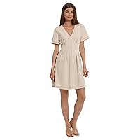 Maggy London Women's Short Sleeve Fit and Flare Scuba Crepe Dress, Horn