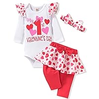 HINTINA Infant Baby Girl My First Valentine's Day Outfits Romper Pants Headband 3PCS Clothes Set
