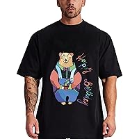 Men's Graphic T Shirts Big and Tall Man Top Tees Bear Print Novelty T-Shirts Plus Size 1XL-6XL