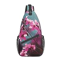 Small Pink Flowers Printed Crossbody Sling Backpack,Casual Chest Bag Daypack,Crossbody Shoulder Bag For Travel Sports Hiking