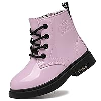 WYSBAOSHU Toddler Girls Boys Fashion Ankle Boots丨Kids Lace Up Combat Boots with Side Zipper丨Smooth PU Leather Waterproof Shoes丨Optional Lining