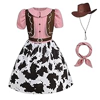 Pink Cowgirl Costume for Girls Cow Outfits with Hat Halloween Cosplay