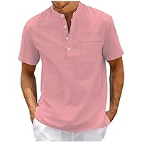 Comfy Basic Tops for Mens Button Down Summer Short Sleeve Tshirts Casual Solid Lightweight Blouse V Neck Top with Pockets