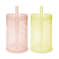 Olababy Silicone Training Cup with Straw Lid Bundle 9oz Coral + 9oz Lemon