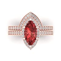 Clara Pucci 2.26 ct Marquise Round Cut Halo Solitaire Natural Red Garnet Designer Art Deco Statement Wedding Ring Band Set 18K Rose Gold