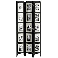 SZQINJI 3 Panel Photo Room Divider Screen, Solid Wood Divider for Room Separation for 8x10 Picture Frame Without Mat for 5x7 Photo with Mat, Black