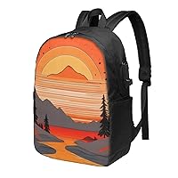 Durable Ergonomic Backpack With - Large Capacity With USB Ports - Perfect For Women Men Tree hills and rivers