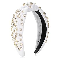 Etercycle Rhinestone Headband,Top Knotted Headbands for Women, Fashion Wide Head Band Luxury Sparkly Crystal Jeweled Embellished Hair Accessories (White)