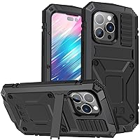 iPhone 14 Plus 5G Metal Case with Kickstand Screen Protector Camera Cover Sturdy Military Armor Durable Full Body Heavy Duty Shockproof Drop Tested Outdoor case for iPhone 14 LUS (Black)