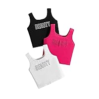 OYOANGLE Girl's 3 Pack Letter Graphic Print Sleeveless Scoop Neck Crop Tank Tops