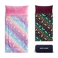Wake In Cloud - Glow in The Dark Sleeping Bag with Pillow, Fleece Nap Mat for Toddler Kids Boys Girls, Winter Cold Weather Daycare Kindergarten Sleepover Travel Camping, White Unicorn on Rainbow