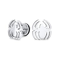 Silver Tone Black Widow Spider Insect Faux Fake Cheater Illusion Plug Stud Piercing Earrings Surgical Steel 16G Stud Earrings For Men For Women