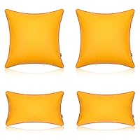 Set of 4 Outdoor Waterproof Pillow Covers 18x18 Inch and 12x20 Inch Fadeproof Pillowcase Silicone Leather Garden Cushion Sham Durable Decorative for Patio Tent Sunbrella Sofa, Yellow