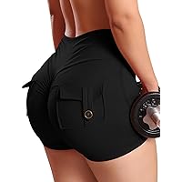 SEASUM Women Pocket Shorts Scrunch Butt Workout Cargo Shorts V Waist Yoga Booty Lifting Gym Bottom