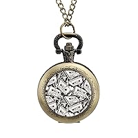 Audio Tape Pattern Pocket Watch with Chain Vintage Pocket Watches Pendant Necklace Birthday Xmas