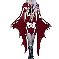 Women Halloween Gothic Dress Plus Size Bodycon Bandage Black Dresses Lace Up V Neck Batwing Sleeve Sexy Dress