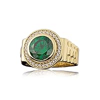 MRENITE 10K 14K 18K Solid Gold Men's Simulated Emerald Stone Signet Rings Retro Design Size 5 to 15 Engrave Name Anniversary Birthday Luxury Jewelry Gifts for Him