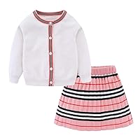 Mud Kingdom Cute Little Girls Ribbed Knit Cardigan Skirt Set School Style