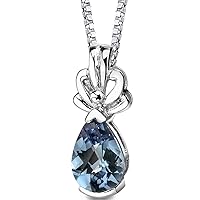 PEORA Simulated Alexandrite Royal Teardrop Pendant Necklace for Women 925 Sterling Silver, Color Changing 3 Carats Pear Shape 10x7mm, with 18 inch Chain