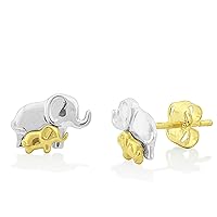 14K White And Yellow Gold Small Elephant Stud Earrings - 0.31in
