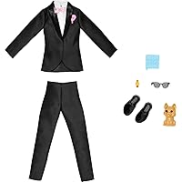 Barbie Fashions Ken Doll Clothes and Accessories Set, Groom on Wedding Day with Tuxedo, Puppy, Sunglasses and More