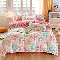 Colorful Floral Queen Duvet Cover Set Soft Pink Green Flowers Bed Set Aesthetic Vintage Style Flower Pattern White Bedding Set