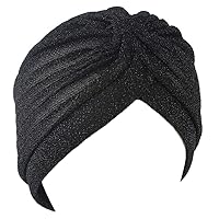 Glitter Twist Pleated Hair Wrap Stretch Turban Hat Chemo Beanie Cap Headwear