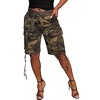 Women's Camo Cargo Shorts High Waisted Army Fatigue Shorts Camouflage Denim Short Pants Mid-Length