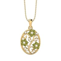 925 Sterling Silver Filigree Floral Natural Round Cut Peridot & White Topaz Teardrop Charm Pendant Chain Necklace