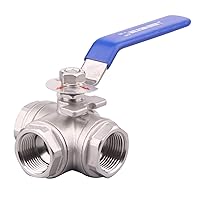 DERNORD 3-Way Ball Valve, T Mounting Pad, Stainless Steel 304 Female Type for Water, Oil, and Gas with Vinyl Locking Handle (1 Inch NPT)