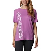 Columbia Women's Bluebird Day Relaxed Crew Neck, Blossom Pink Heather/Outlined Brand, 1X Plus